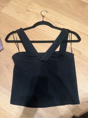 Aqua Black Textured Wide-Strap cross neck Top